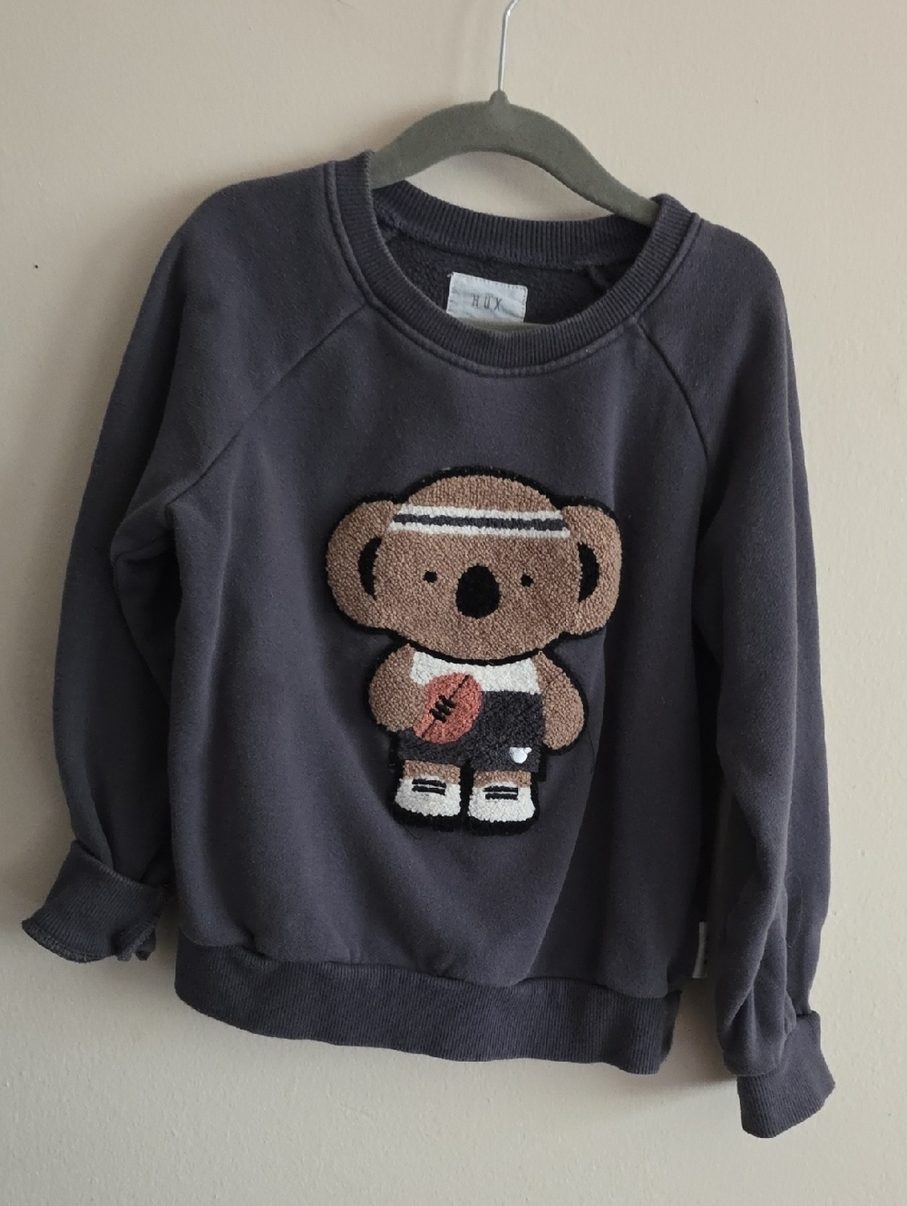 Hux Size 6 Football Kids Gray Sweatshirt with Cute Koala Patch